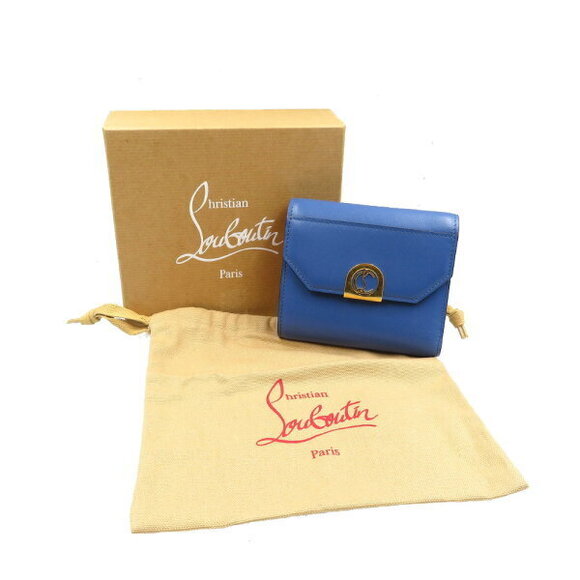 Christian Louboutin Eliza Compact Wallet leather blue red tri fold - Picture 3 of 8